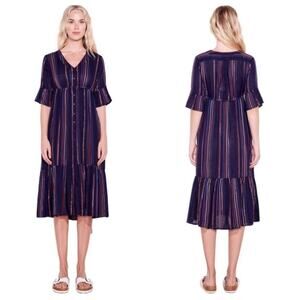 Sundry Ruffle Peasant Cotton Button Down Midi Dress - Size 2 (M)